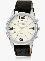 FOSTELO White/Black Leather Analog Watch