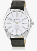 FOSTELO White/Black Leather Analog Watch