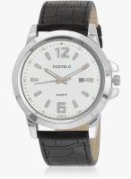 FOSTELO White/Black Leather Analog Watch