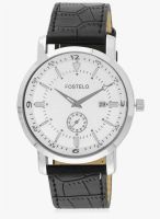 FOSTELO White/Black Leather Analog Watch