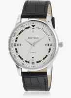 FOSTELO White/Black Leather Analog Watch