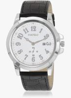 FOSTELO White/Black Leather Analog Watch