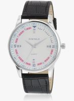 FOSTELO White/Black Leather Analog Watch