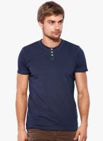 Rookies Blue Solid Henley T-Shirt