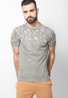 Breakbounce Grey Solid Round Neck T-Shirts