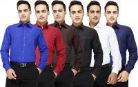 Yuva Men's Solid Formal Blue, Maroon, Brown, Black, White, Dark Blue Shirt(Pack of 6) Yuva Men's Solid Formal Blue, Maroon, Brown, Black, White, Dark Blue Shirt(Pack of 6)
