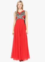 Athena Red Colored Embellished Maxi Dress