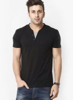 Gritstones Black Solid Henley T-Shirts