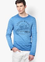 Tom Tailor Blue Printed Round Neck T-Shirts