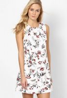 MANGO-Outlet Off White Colored Printed Skater Dress