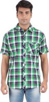 Anytime Men's Checkered Casual Green Shirt