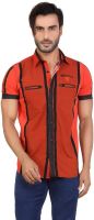 Monarch Men's Striped Casual Orange Shirt