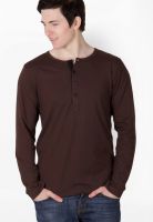 Rigo Brown Solid Henley T-Shirts