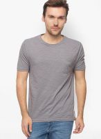 Slub Grey Solid Round Neck T-Shirts