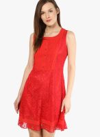 Soie Red Colored Embroidered Shift Dress