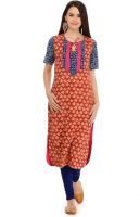 Aana Printed Women's Straight Kurta(Orange)