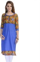 Arshia Embroidered Women's Straight Kurta(Orange, Blue)