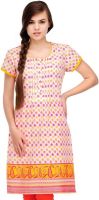 Fuchsia Designs Printed, Woven Women's Straight Kurta(White, Orange)