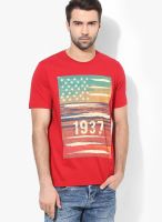 Izod Red Solid Round Neck T-Shirts