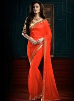 Touch Trends Orange Embroidered Saree