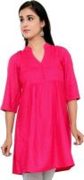Indian Virasat Casual Solid Women's Kurti(Pink)