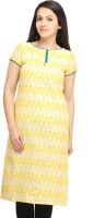 Kwardrobe Casual Geometric Print Women's Kurti(Yellow)