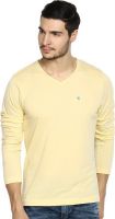 The Indian Garage Co. Solid Men's V-neck Yellow T-Shirt