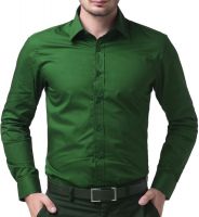 Being Fab Men's Solid Casual Dark Green Shirt