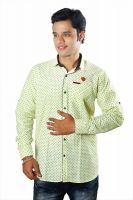Classic Blues Men's Self Design Casual Reversible Yellow Shirt