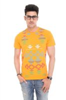 Colors and Blends Geometric Print Men's Round Neck Orange T-Shirt