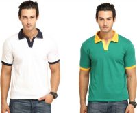 Fio Solid Men's Polo Neck White, Blue, Green, Yellow T-Shirt(Pack of 2)