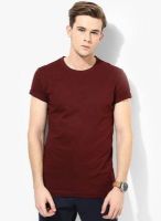 Friskers Solid Men's Round Neck Maroon T-Shirt Friskers Solid Men's Round Neck Maroon T-Shirt