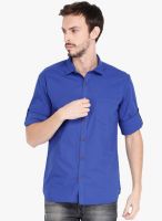 Highlander Blue Solid Slim Fit Casual Shirt