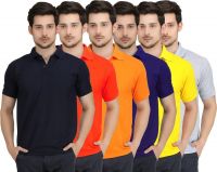 Krazy Katz Solid Men's Polo Neck Multicolor T-Shirt(Pack of 6)