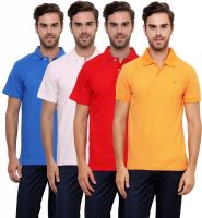 Lemon & Vodka Solid Men's Polo Neck Multicolor T-Shirt(Pack of 4)