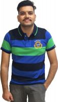 London Eye Striped Men's Polo Neck Light Blue, Black T-Shirt