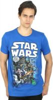 Planet Superheroes Graphic Print Men's Round Neck Blue T-Shirt