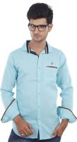 Private Image Men's Solid Casual, Party Linen Blue Shirt