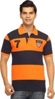 Rockhard Striped Men's Polo Neck Orange T-Shirt