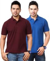 Top Notch Solid Men's Polo Neck Maroon, Blue T-Shirt(Pack of 2)
