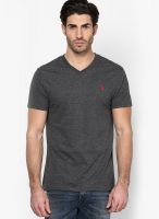 U.S. Polo Assn. Grey Melange Solid V Neck T-Shirts