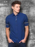 WROGN Men's Self Design Casual Dark Blue Shirt