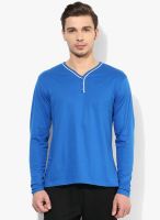 Afylish Blue Solid Henley T-Shirt