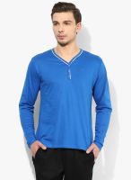 Afylish Blue Solid Henley T Shirt