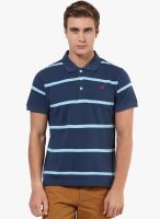 American Crew Navy Blue Striped Polo T-Shirt
