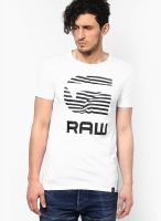 G-Star RAW White Printed Round Neck T-Shirts