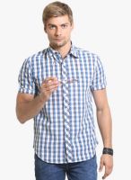 HW Blue Checked Regular Fit Casual Shirt