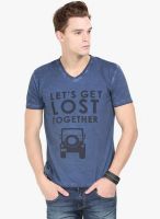 HW Blue Printed V Neck T-Shirt