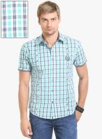 HW Green Checked Regular Fit Casual Shirt