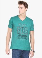 HW Green Printed V Neck T-Shirt